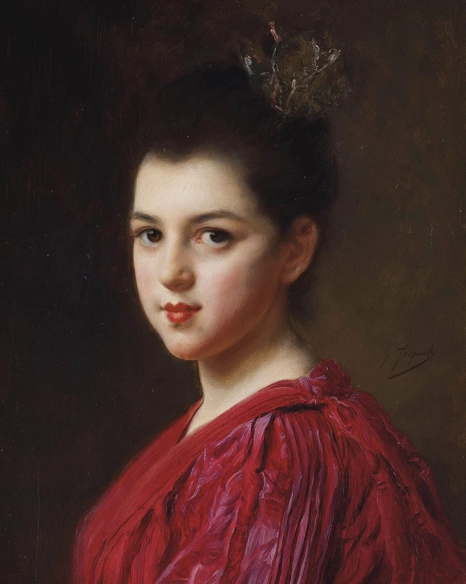 Ritratto di giovane donna in rosso